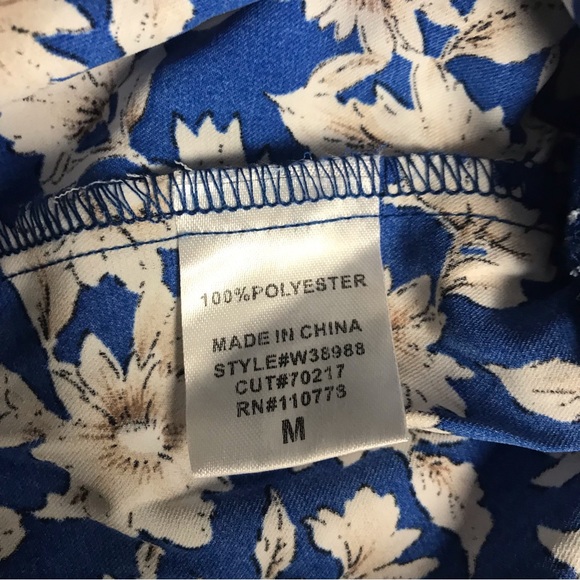 WEEK V-Neck Peplum Top Womens Size M Floral Blue short puffed sleeve pre owned - Picture 9 of 15